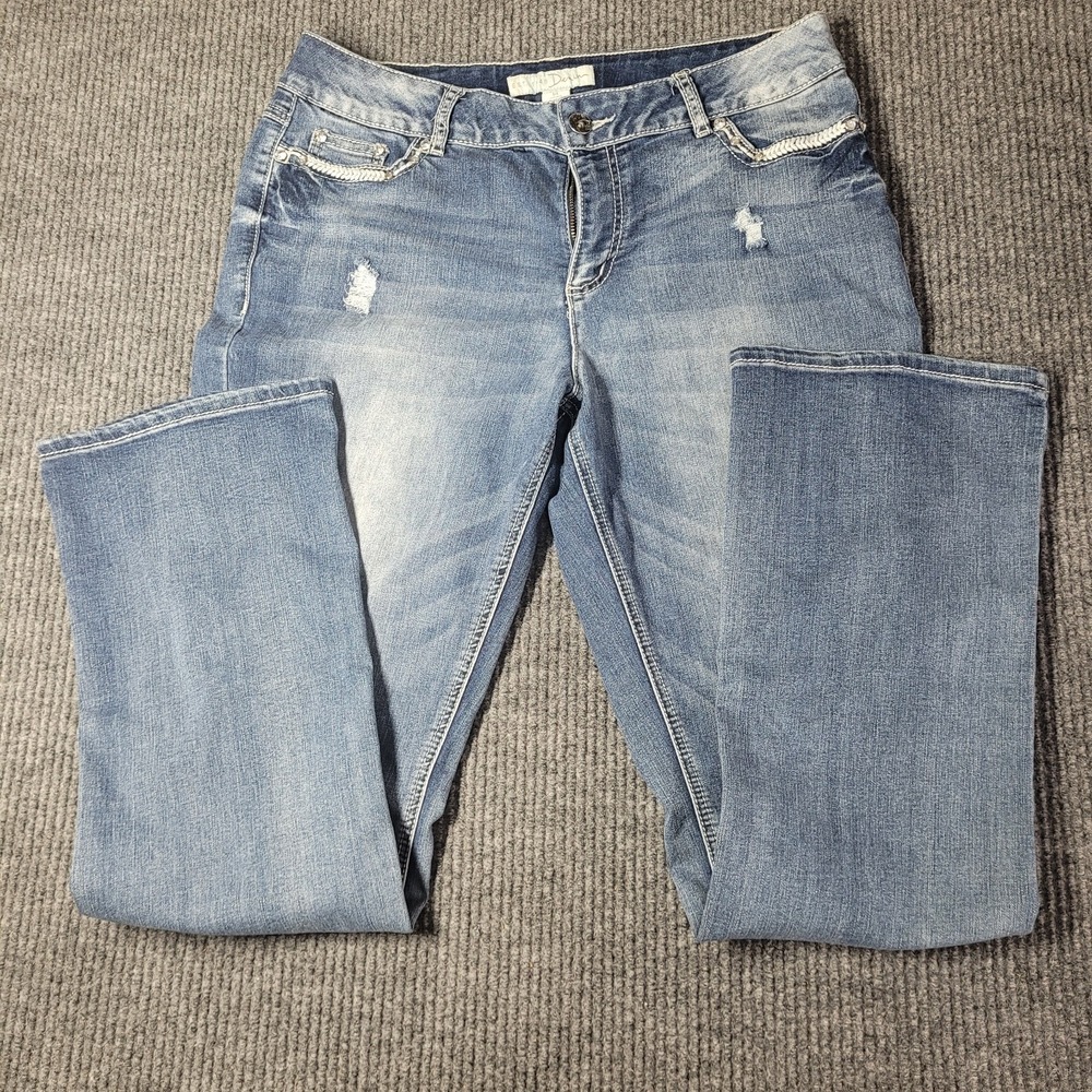 Est. 1946 Denim Jeans Women's Sz 14 Distressed Bling Pocket Contemporary Fit - Picture 2 of 8